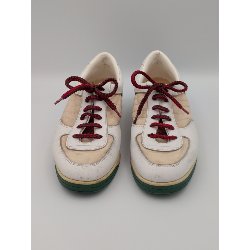 Gucci 1984 Anniversary White Leather  & Nylon Sneakers ,Web Laces Size 37 *READ*